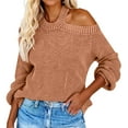 thumbnail image 6 of Women's Solid Color Sexy Off Shoulder Loose Knit Sweater Top for Fall Winter Evening Events,Camel,XL, 6 of 6