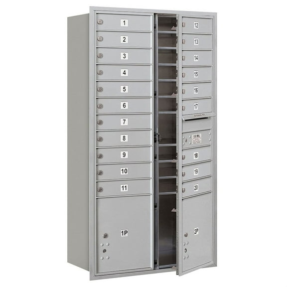 Maximum Height Recessed Mounted 4C Horizontal Mailbox with 20 Doors and 2 Parcel Lockers in Aluminum with Private Access - Front Loading
