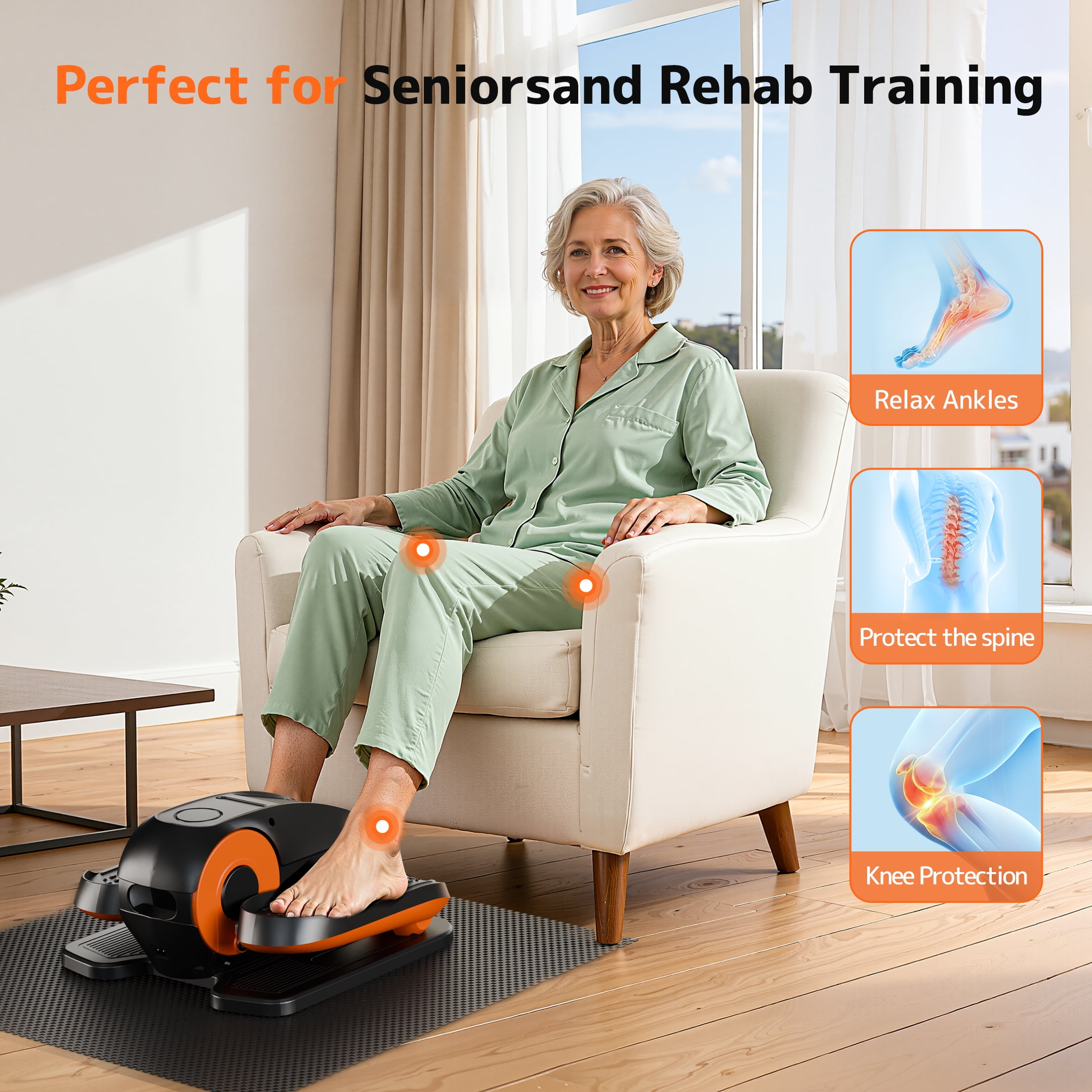 MaxAngel Under Desk Elliptical Machine - Quiet Portable Pedal Exerciser, LCD Display, Remote