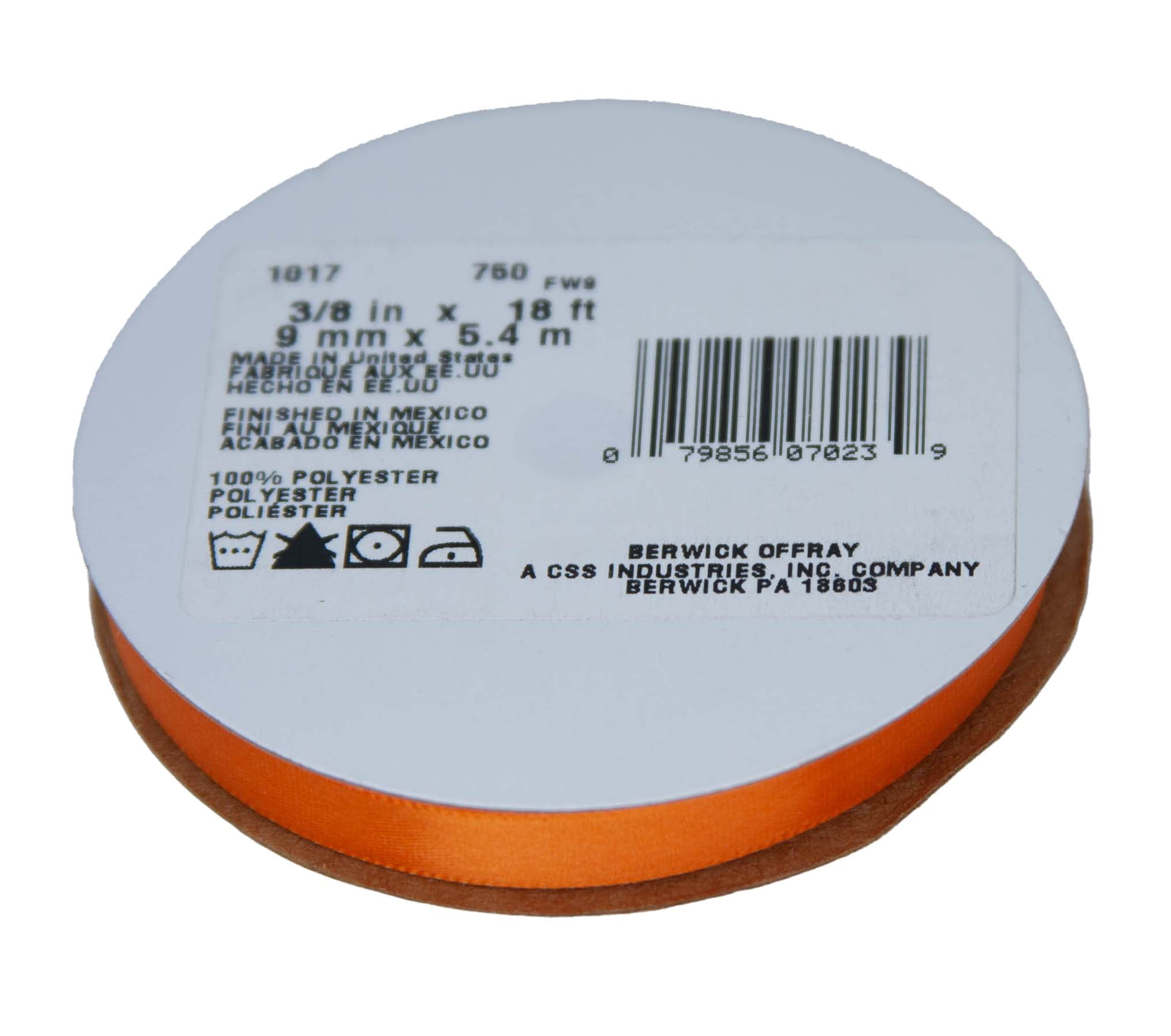 (3 pack) Offray Single Face Satin Ribbon 3/8"X18', Torrid Orange