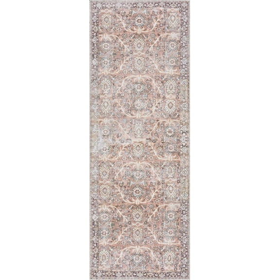 Boutique Rugs Bian Farmhouse Runner Rug - Machine Washable - Peach, Pink, Mustard - 2'7" x 7'3" Runner