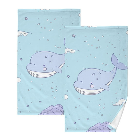 Simple Line Whale Hand Towel Bath Towels Face Towels Cotton Absorbent for Home Hotel Spa Swimming Yoga Sports Decorative Towel Set of 2