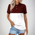 thumbnail image 2 of Timegard Womens Tops Lapel V Neck Button Short Sleeve Drop Shoulder Casual Comfy Color Block Shirts, 2 of 5