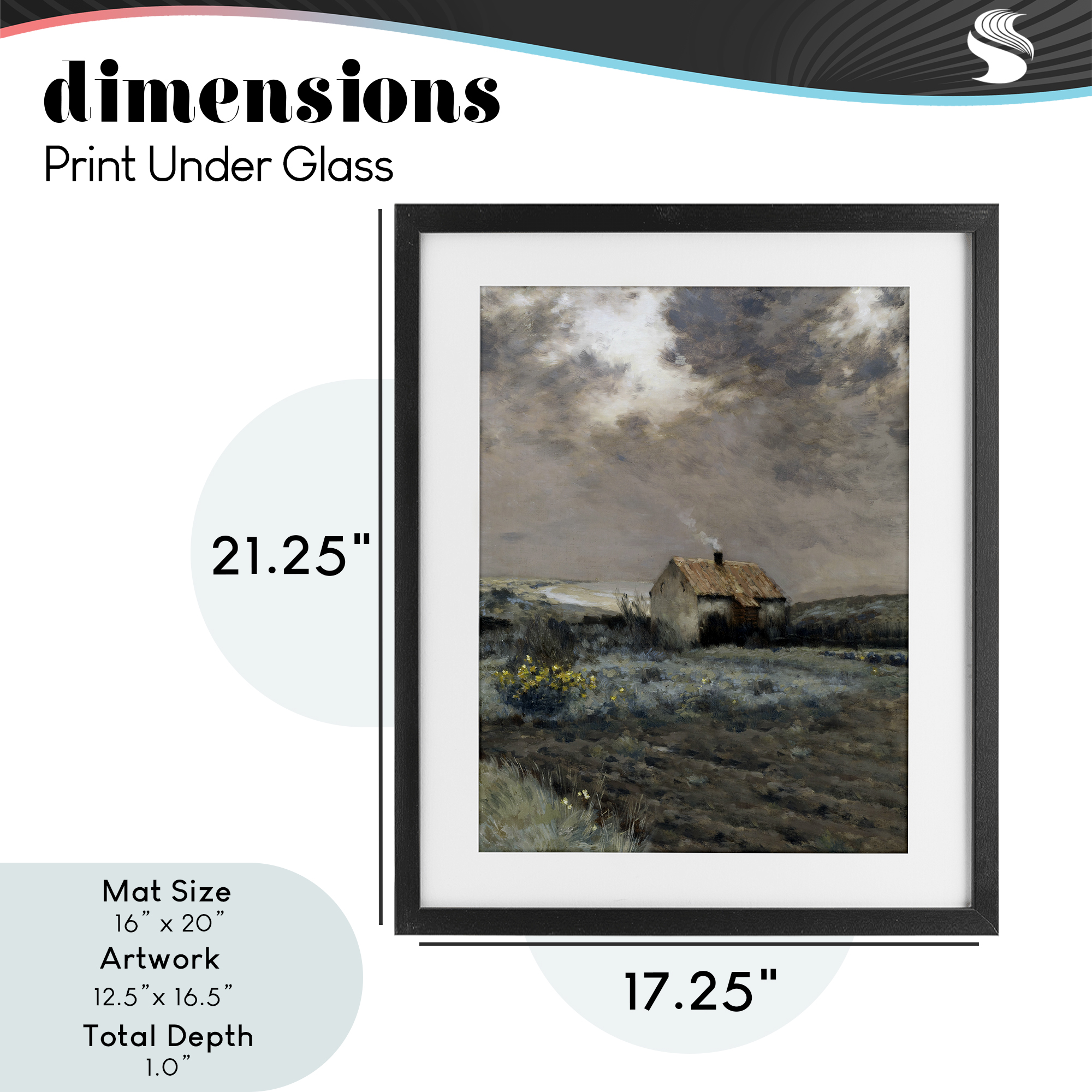 Cabin in Overcast Field Black Framed Print Under Glass, design by Lettered and Lined
