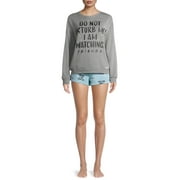 Women's and Women's Plus Warner Bros. FRIENDS 2pc set LS Top - Grey & Short - Aqua - 2X