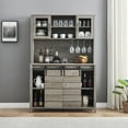 thumbnail image 4 of 70'' Tall Farmhouse Coffee Bar Cabinet – Sliding Barn Doors, Wine Rack, Glass Holder, Hutch Storage – Multi-Functional Buffet Sideboard for Kitchen, Dining Room, or Home Bar – Gray | System default_2, 4 of 7