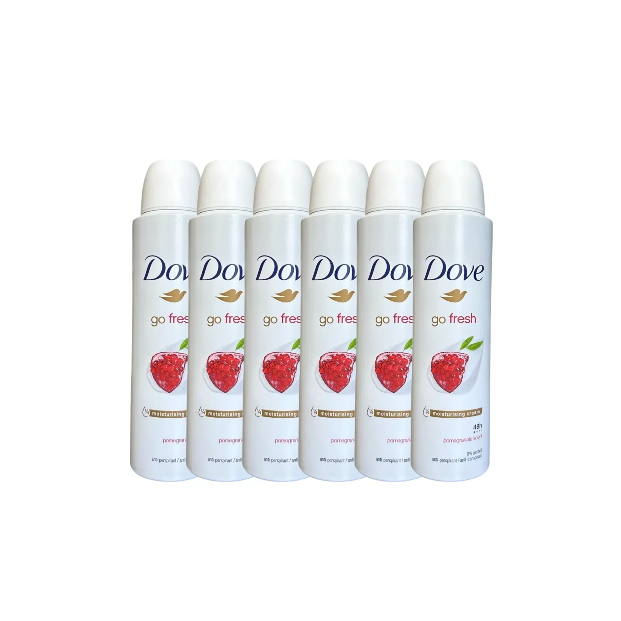 6 PK Dove Go Fresh Antiperspirant Body Spray Pomegranate & Lemon 150ML, 5.07 OZ