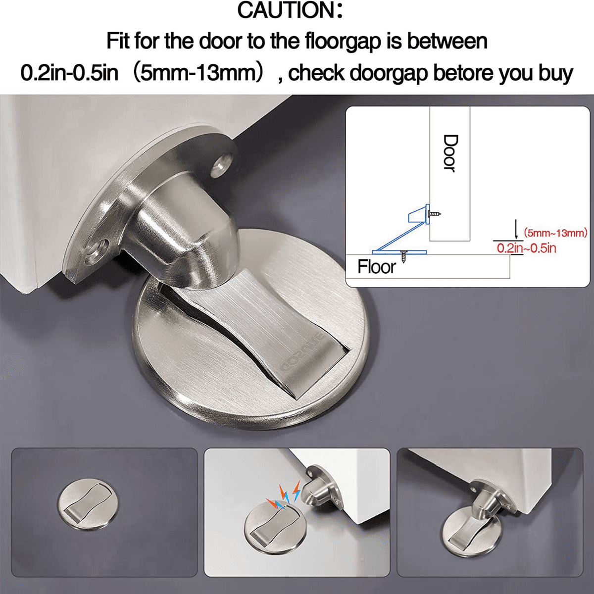 4X Floor Mount Magnet Door Stopper Magnetic Door Stop, Magnets Door Stops Wall Prop Hold Open (Silver)
