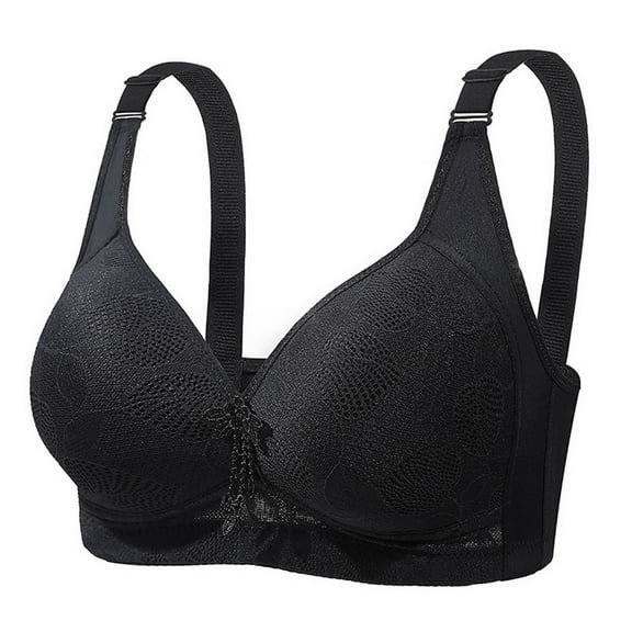 AINIYS Thin Fabric Bralettes Soft Cup Bra Secure Fit Bra for Women Breathable Everyday Bras Bralette Wireless Plus Size Floral Lace Black 46/105
