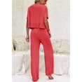 thumbnail image 6 of Women Knit 2 Piece Outfit Short Sleeve Crop Top Wide Leg Pants Loungewear Set, 6 of 7