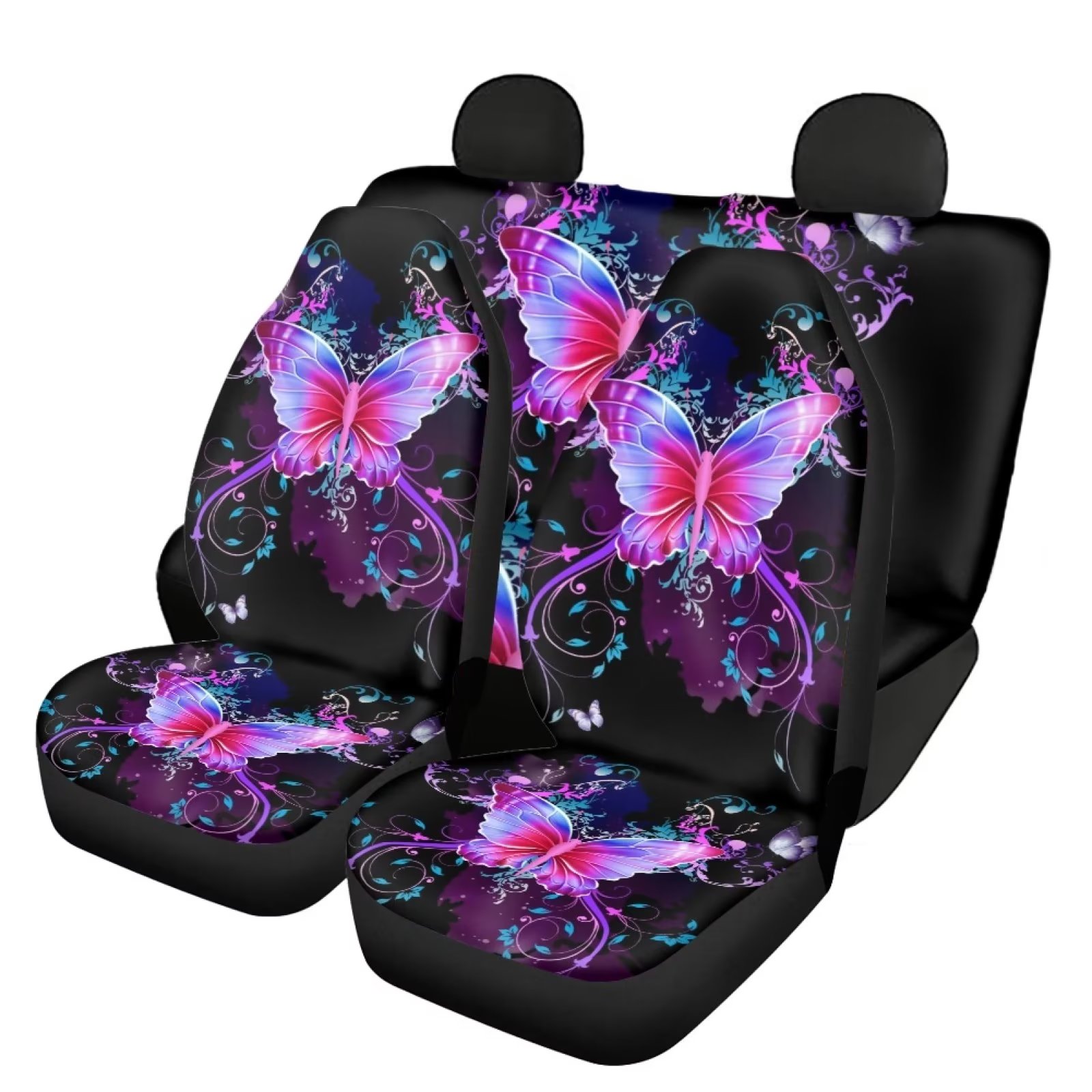 NETILGEN 4 Pack Glowing Night Butterfly Seat Covers for Cars full Set