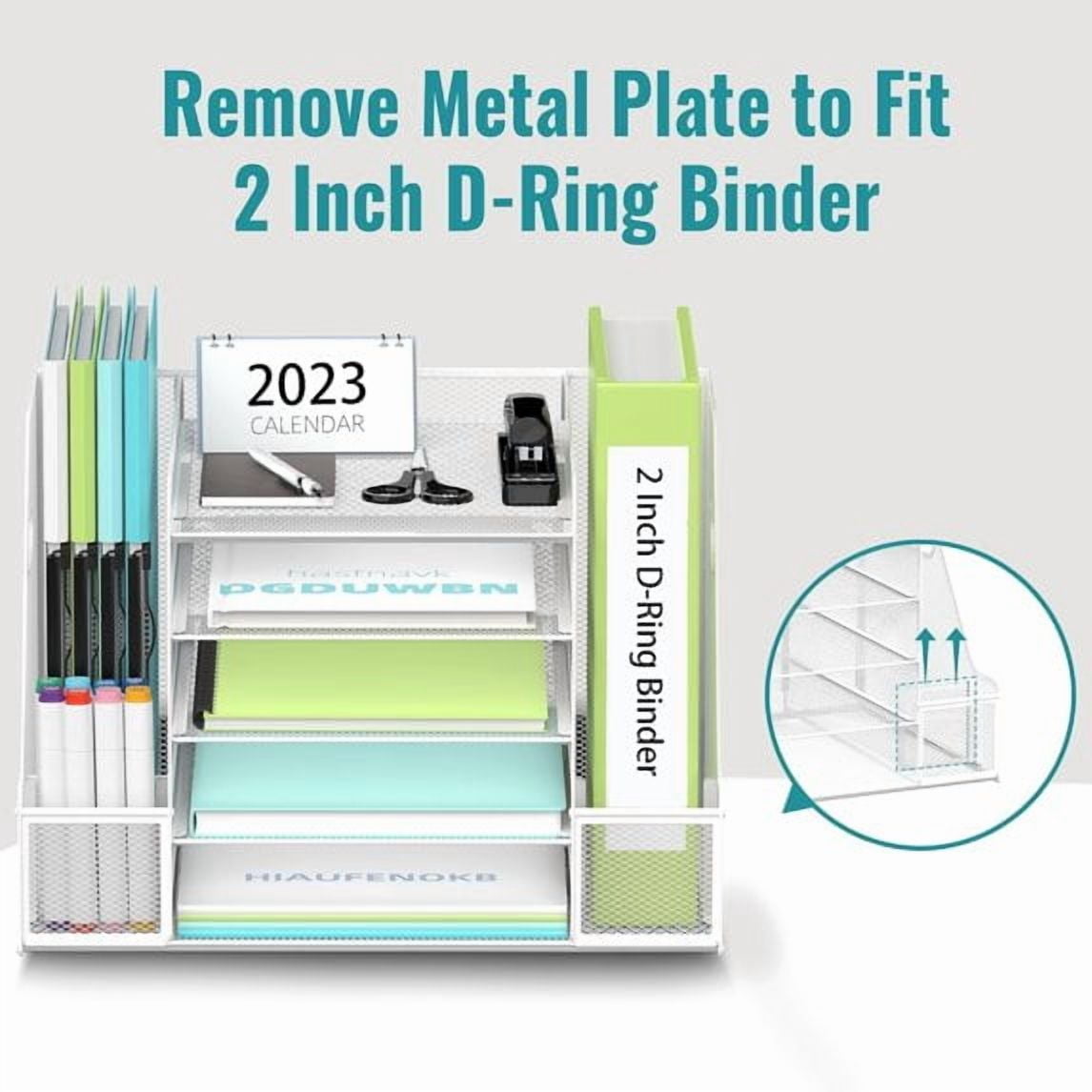 INTIGE 5-Tier Desk Organizer with File Holder, Mesh Paper Letter Tray Organizer with Magazine Holder, Desktop Organizer and Storage for Office Supplies