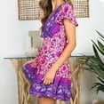 thumbnail image 2 of KAWELL Robes Bohèmes pour Femmes Été à Imprimé Floral Col en V Manches Courtes Robe Portefeuille Mini avec Ceinture, 2 of 6