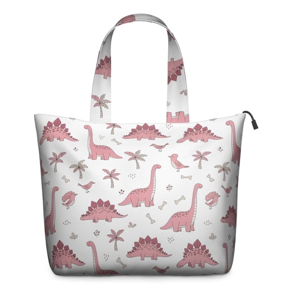 Pink Dinosaur and Bird Pattern Travel Tote Bags for Women Carry On,Large Weekender Bags for Women Travel,Multi Functional Duffle Bag for Work,Shopping,Sports