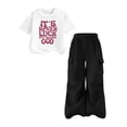 thumbnail image 4 of Ulanda Girls Clothes 2-Piece Bow Crew-Neck Top & Cargo Pants, Trendy Party/Casual Outfit for Girls 7-12Y (Dark Gray, 7-8 Years), 4 of 4