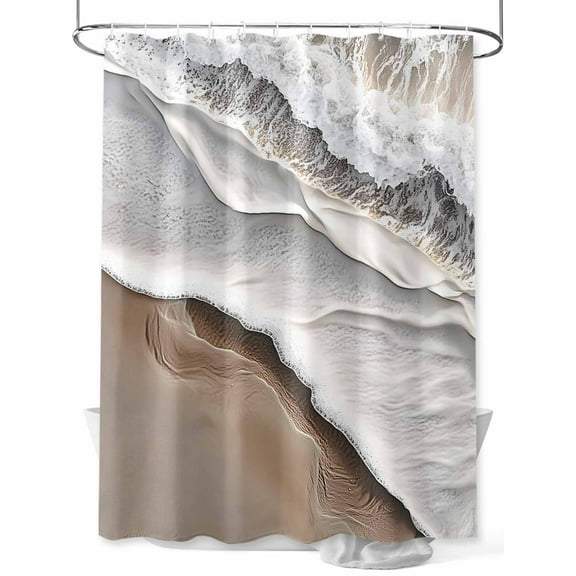 Beach Ocean Wave Shower Curtain, Abstract Art Coastal Brown Gradient Waterproof Shower Curtain Set with 12 Hooks Lightweight Washable Fabric Shower Curtains for Bathroom 60x72 Inches