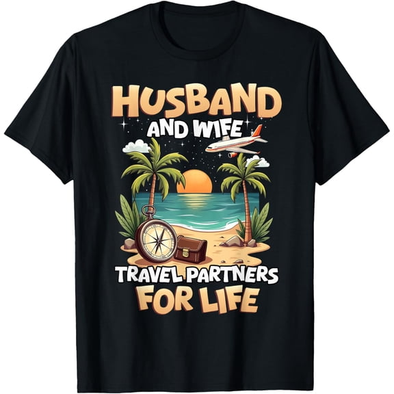 Exquisite and comfortable-Husband And Wife Travel Partners Beach Matching Couples T-Shirt