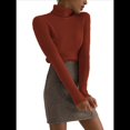 thumbnail image 3 of Suéteres Acanalados para Mujer, Lindos Suéteres de Punto de Cuello Alto, Ajustados y Cálidos Color Caramelo un Tamaño, 3 of 7