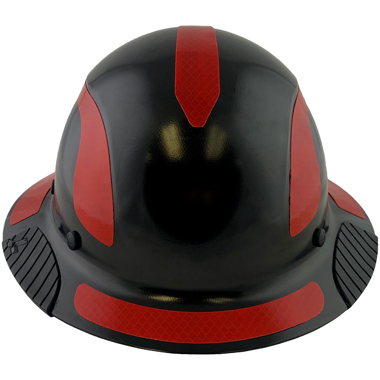 DAX Fiberglass Composite Hard Hat - Full Brim Black with Reflective Red Decal Kit Applied