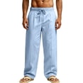 thumbnail image 5 of SAWOBUUN Men's Linen Pants Breathable Straight Leg Drawstring Trousers Elastic Waist Casual Beach Pants with Pockets, 5 of 8