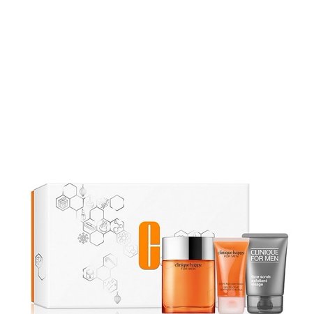 Clinique Happy For Him Skincare and Fragrance Set: 3.4-oz. Clinique Happy For Men Cologne Spray  3.4-oz. Clinique For Men Face Scrub  1.7-oz. Clinique Happy For Men Body and Hair Wash