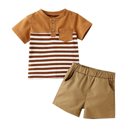 

TJAZFJPA Little Girls Gymnastics Outfit Toddler Baby Boy Clothes Short Sleeve Striped Tops T Shirt Casual Shorts Set 2Pc Little Boy Clothing Summer Outfits Newborn Halloween Costumes