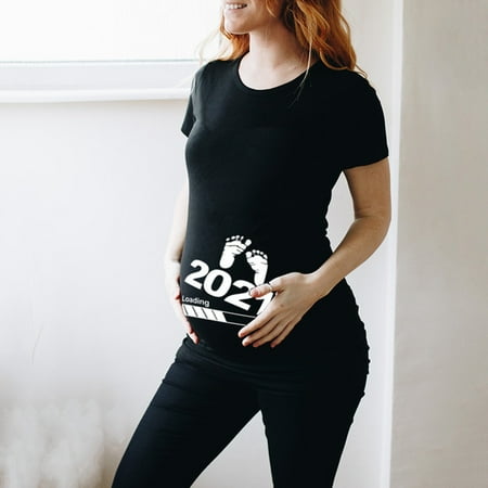 

jbyrvq Maternity Clothes Summer Casual Wear 2021 Foot Letters Printed Short-sleeved Top