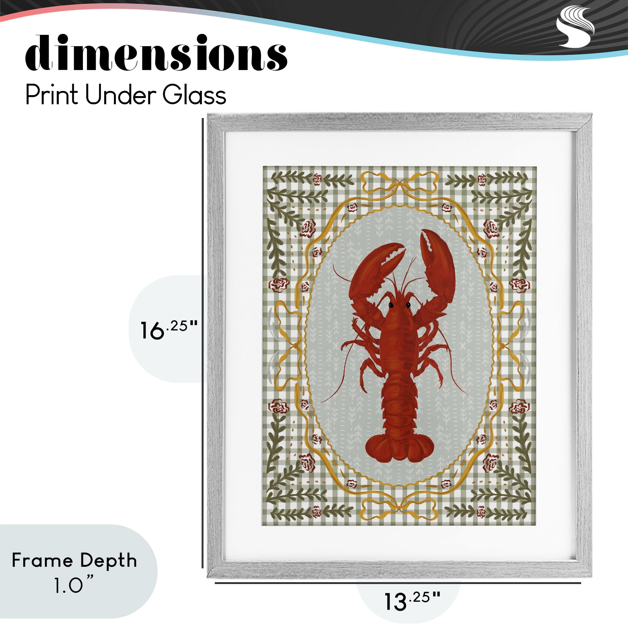 Stupell Industries Lobster with Gingham Kitchen Charm Gray Framed Print Under Glass, design by Vero Illustrates