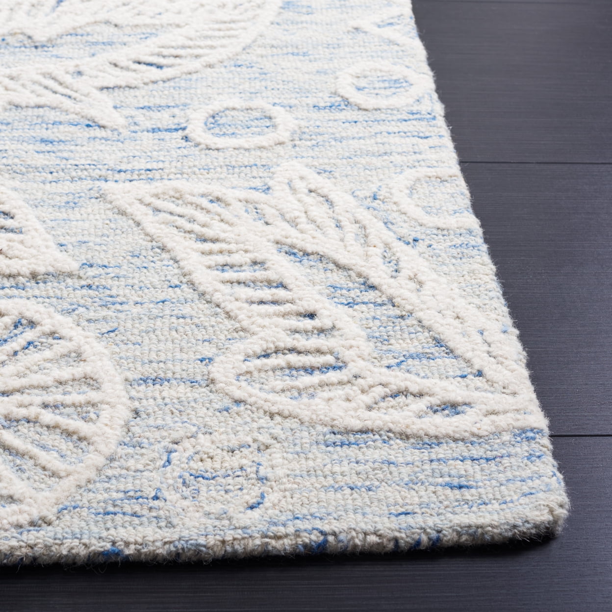 SAFAVIEH Jardin Natalie Floral Wool Area Rug, Blue/Ivory, 3' x 5'
