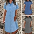 thumbnail image 2 of Fusipu Denim Dress Summer Retro Women Short Sleeve Turn Down Collar Buttons Long Women Dress, 2 of 8
