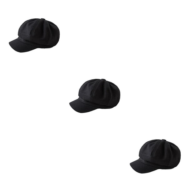 Sonducket Gorras con visera Boina de lana de estilo informal Tacto cómodo Sombreros octogonales ajustables ligeros Sombrero fácil de combinar Negro 3Conjunto