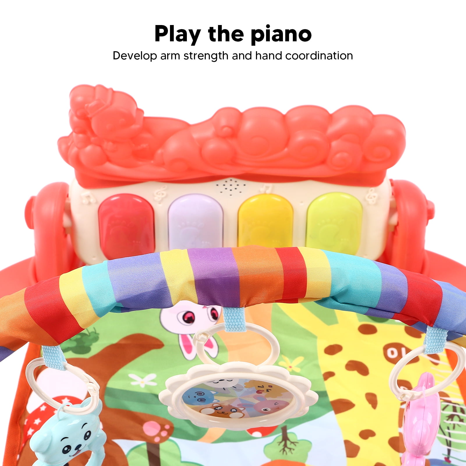 Yajisi Baby Gyms Play Mats Musical Learning Walker Multi Functional Piano Gym Activity Mats Red Forest Theme Interactive Newborn Fitness Equipment Toy For Infant Toddler (16.14 in / 41 cm)