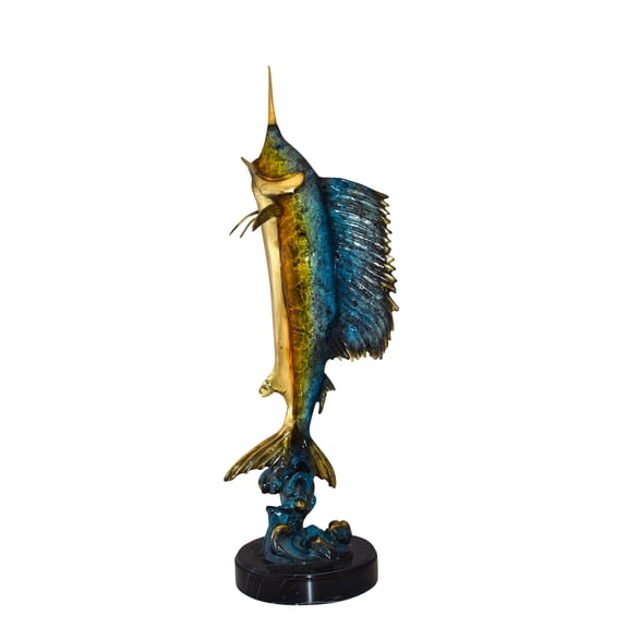 Nifao Upright Fierce Marlin Jumping Off the Water Bronze Statue – Home Decor Sculpture, 12"L x 8"W x 30"H