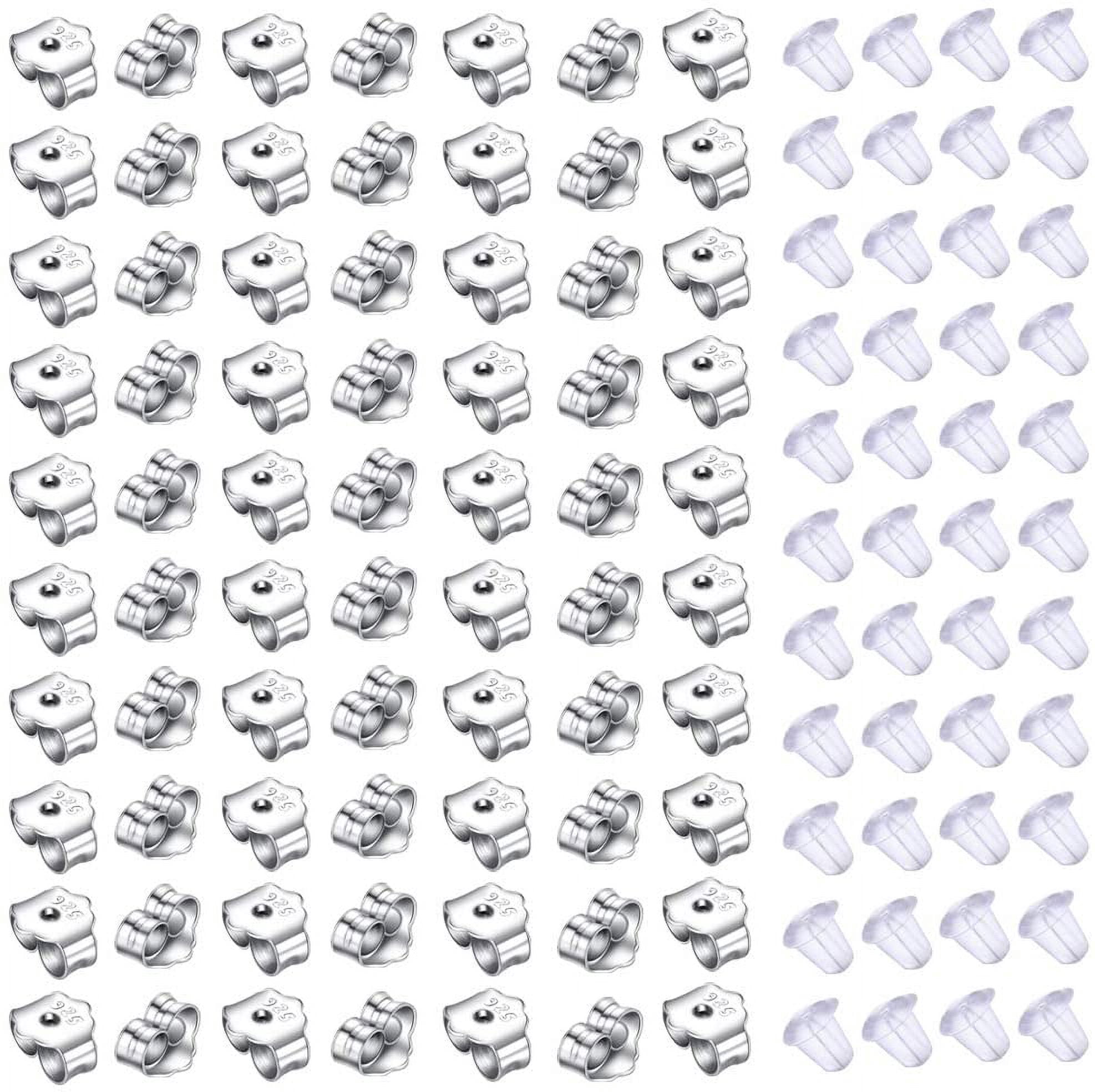 HSHDLDF 200Pcs Earring Backs, 925 Butterfly Earring Backs Hypoallergenic Safety Earring Backs Rubber Earring Stoppers Soft Secure Backs for Earring Studs Hoops Earring Making Findings