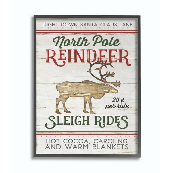 Stupell Industries North Pole Reindeer Wood Texture Holiday Christmas Word DesignFramed Wall Art By Artist Jennifer Pugh