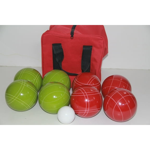 Italian/American Made, 110mm EPCO Bocce Set - Rustic Green/Red Balls and red/Black Bag