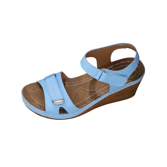 Sandalias de Cuña de las Mujeres Casuales de Moda Primavera Verano Versátil Tacón de Playa de Pie Abierto Grueso-Soldado con Correa de Tobillo Sandalias