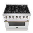 thumbnail image 3 of Forno Galiano 36-inch Freestanding Gas Range in White with Antique Brass Design, 6 Burners, 83,000 BTU, 5.36 cu.ft. Convection Oven, 3 of 11