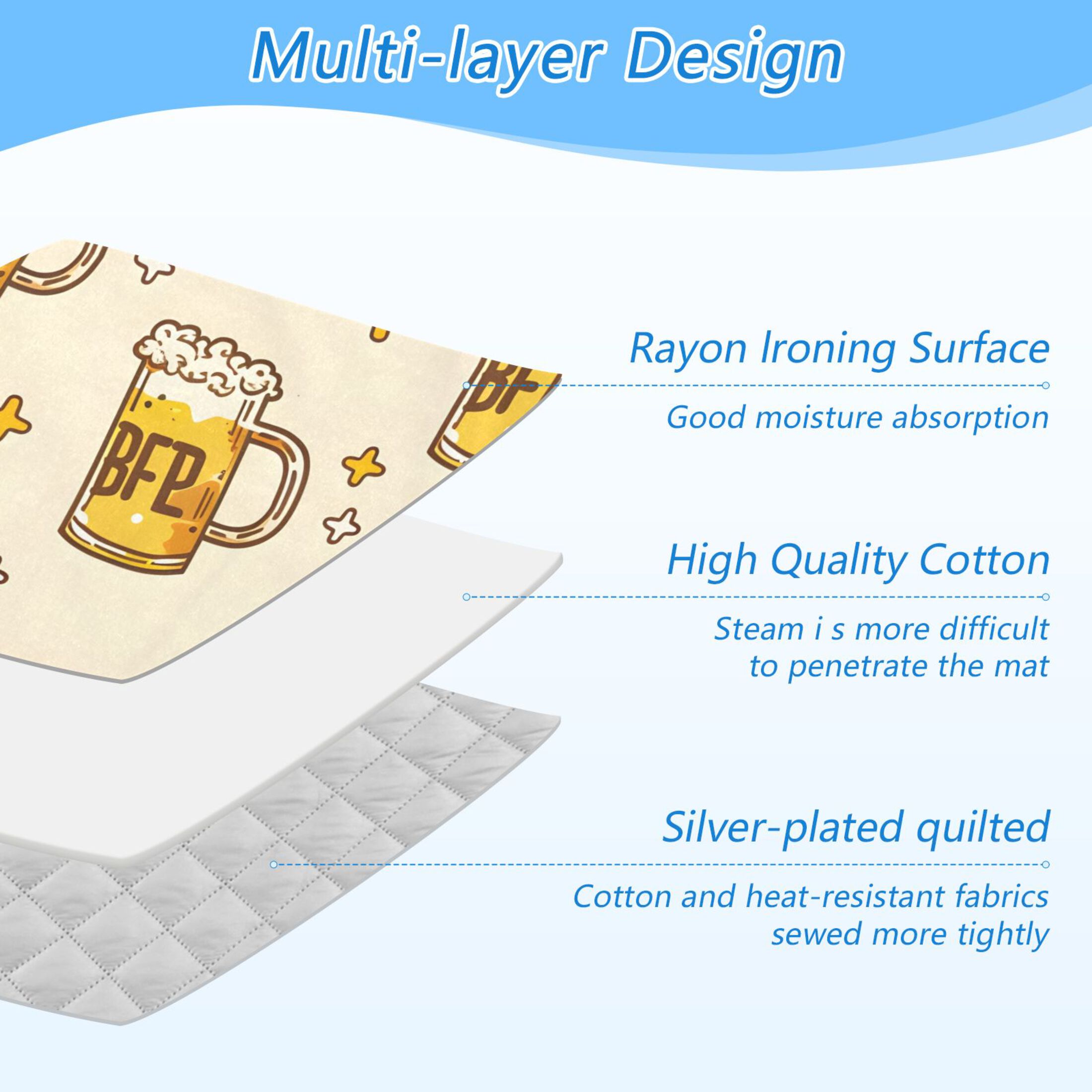 Cartoon Beers and Stars Ironing Mat Blanket Portable Travel Ironing Pad Heat Resistant Pad 47.2" x 27.6”