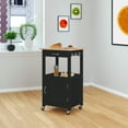 thumbnail image 3 of eHemco 1-Door Kitchen Island Cart on Wheels with Drawer, Storage Cabinet, Shelf and Natural Solid Hardwood Top, 34.75 Inches Height, Black Base, 3 of 9