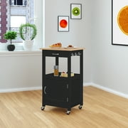 eHemco Kitchen Island Cart with Natural Solid Hard Wood Top, Black Base