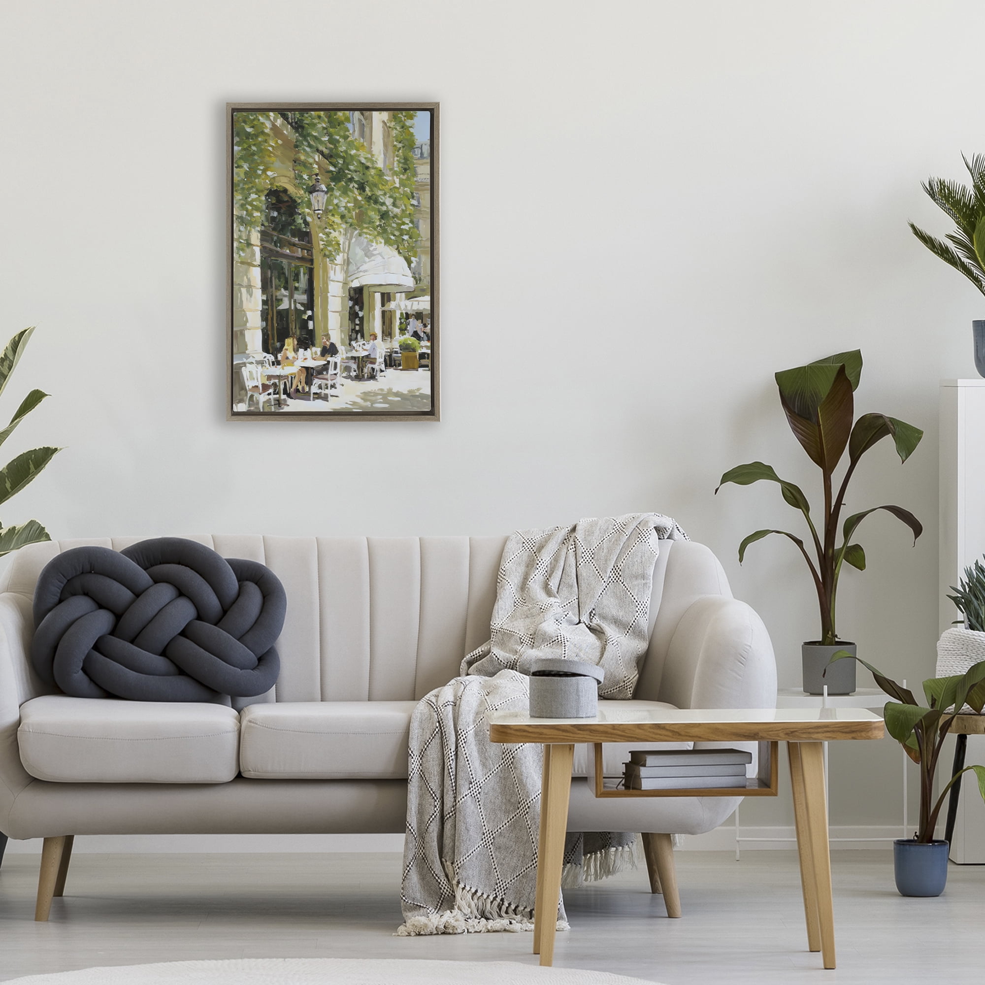 Stupell Industries Sunny Day Cafe Terrace Brown Framed Floater Canvas Wall Art, design by Petal Prints Design