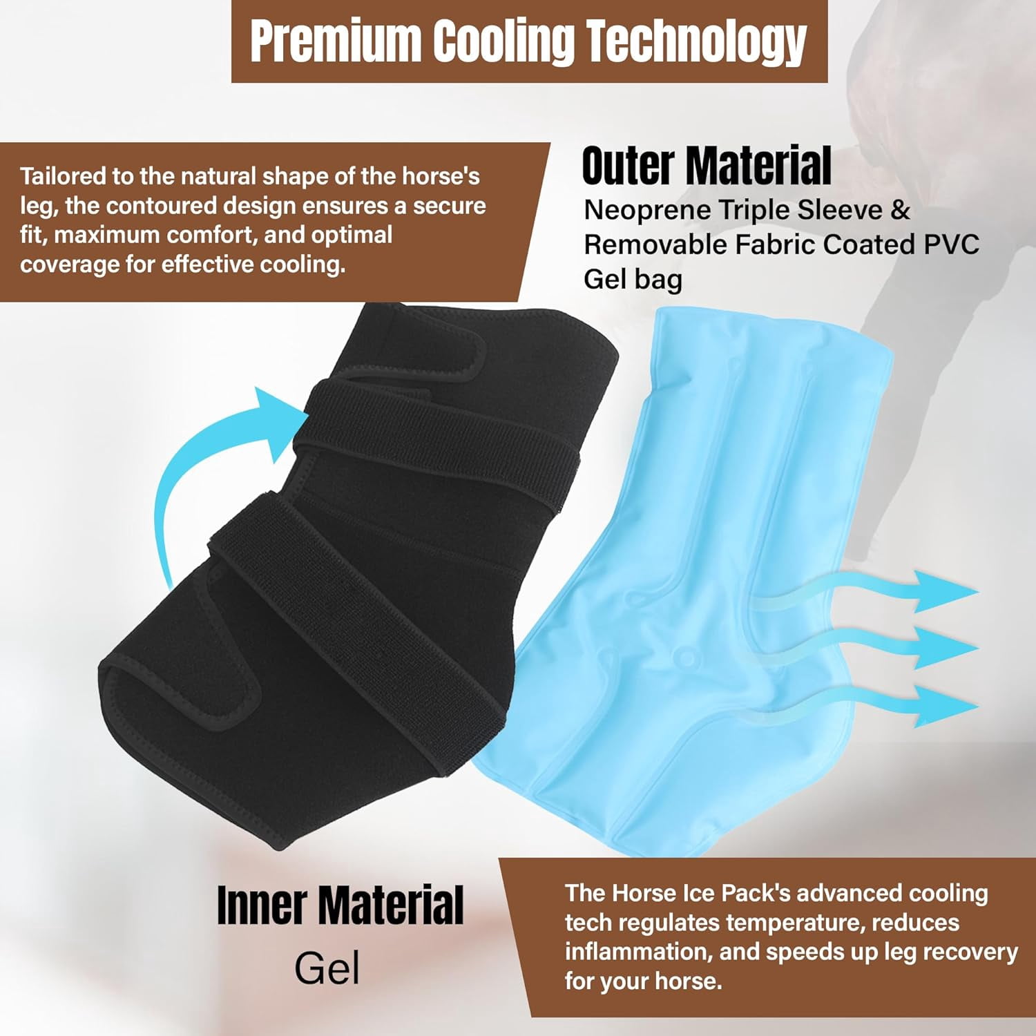 Hudson Comfort Horse Ice Boots – Cooling Horse Ice Pack Wrap for Knee, Hock, Ankle, Hooves Injury – Hot and Cold Therapy Horse Leg Wraps – Full Coverage Cold Packs - Includes 1 Wrap + 2 Gel Packs