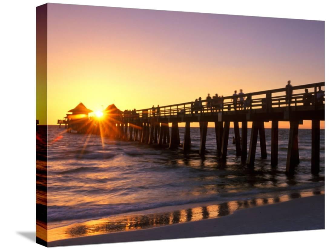 Naples Pier Sunset, Naples, Florida, USA, Scenic GalleryWrapped Canvas