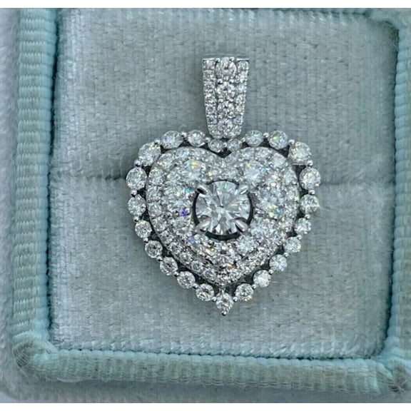 3Ct Lab Created Diamond Halo Heart Pendant Necklace In 14K White Gold Plated