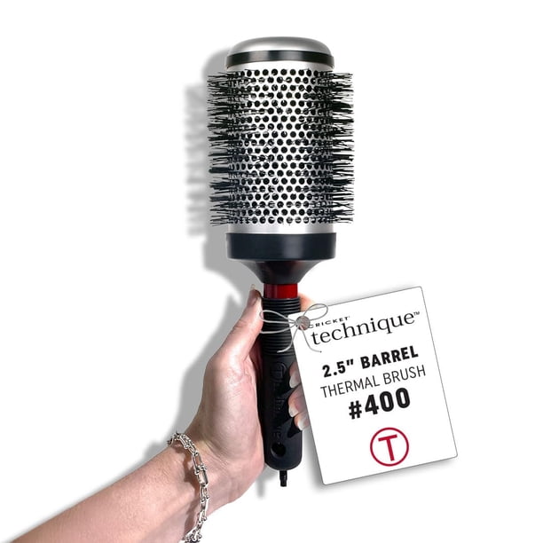 Cepillo térmico para cabello Cricket Technique #400 2.5 para rizar y peinar, barril que retiene el calor con cerdas de turmalina antiestáticas, cepillo térmico redondo ideal para todo tipo de cabello