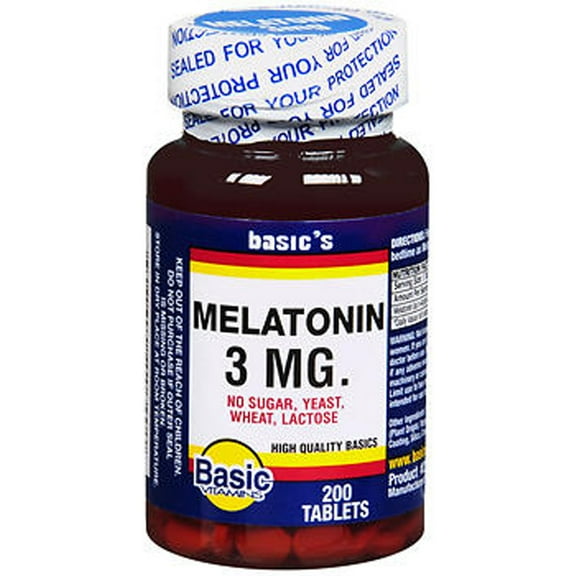 Basic Vitamins Melatonin Tablets, 3 mg, 200 Count
