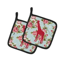 Caroline's Treasures BB1001-RS-BU-PTHD Giraffe Shabby Chic Blue Roses Pair of Pot Holders , 7.5HX7.5W, multicolor