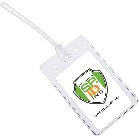 5 Pack - Clear Plastic Luggage Identification Tags with Loops Included - Business Card or Photo Insert Bag Tags - Great for Travel and Student ID’s by Specialist ID (Locking Top)