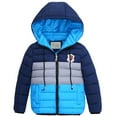 thumbnail image 1 of Kids Down Jacket Boys Padded Coats Hooded Outerwear Warm Lightweight Color Matching Overcoat, 1 of 6